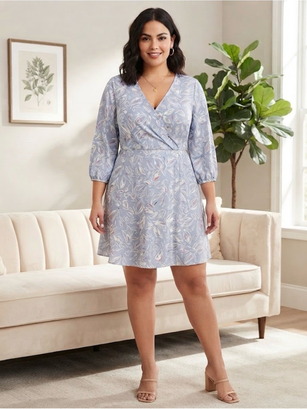 Boutique Love is Lovely Women's Plus Dress Size 22 Blue Floral 3/4 Sleeve Knee